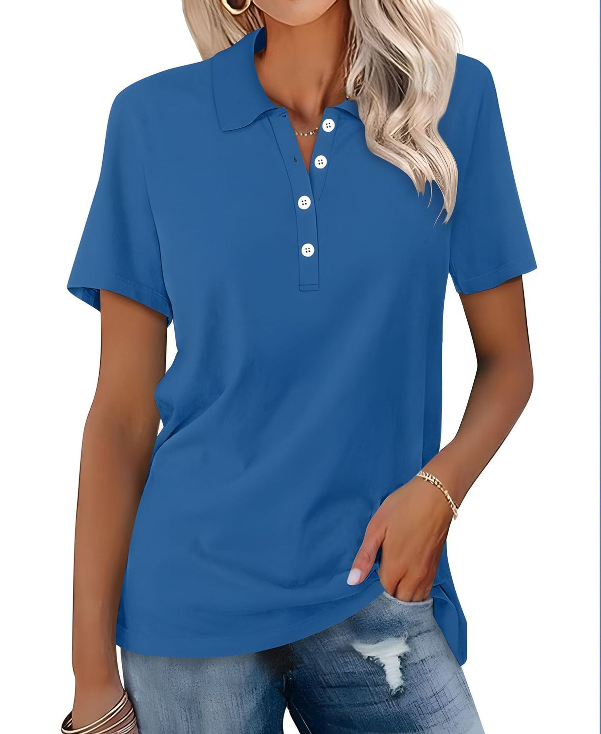 Women's Classic Short Sleeve Polo Shirt – Relaxed Fit Collared Button Neck Top for Smart Casual and Everyday Wear
