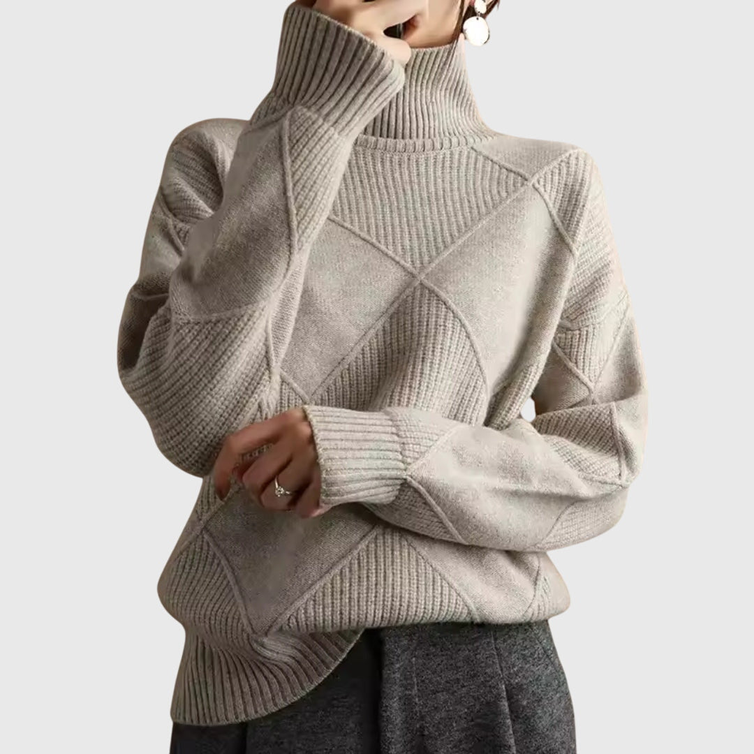 Wrenna | Roll Neck Diagonal Seam Detail Turtleneck Sweater