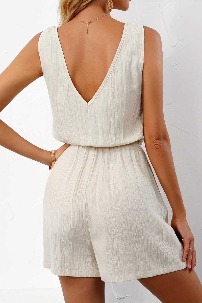 Women's V-Neck Summer Playsuit with Tie Straps and Drawstring Waist – Lightweight Casual Romper for Holidays