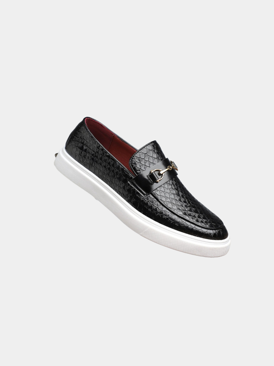 Men's Textured Loafers with Metal Bit Detail