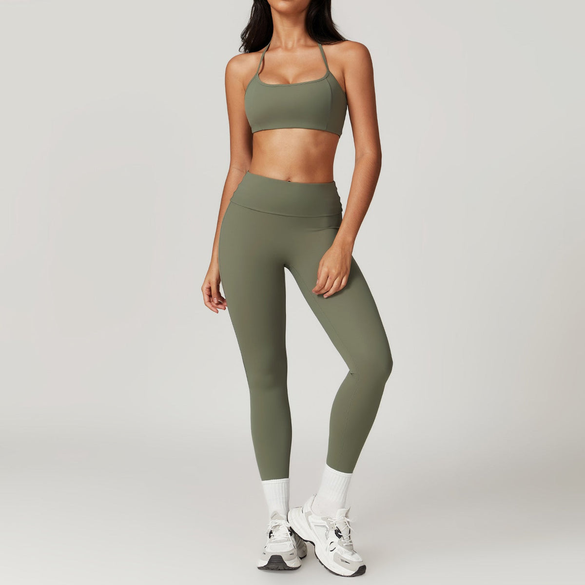 Women's Fold-Over Waist Leggings & Halter Sports Bra Set