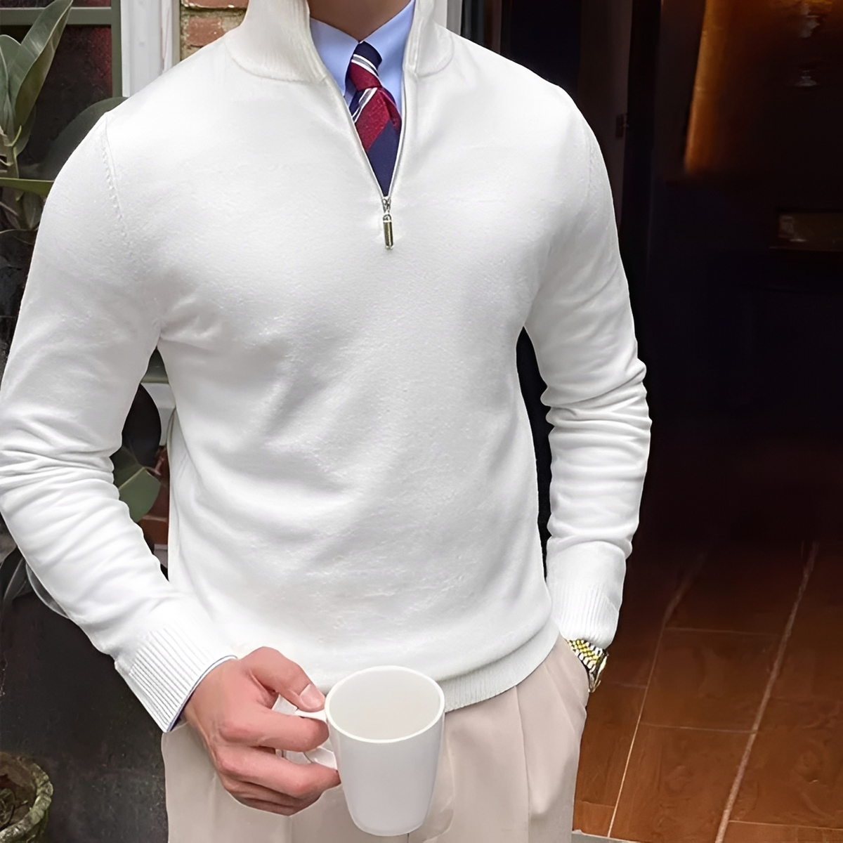 Sean - Warm sweater with half zipper