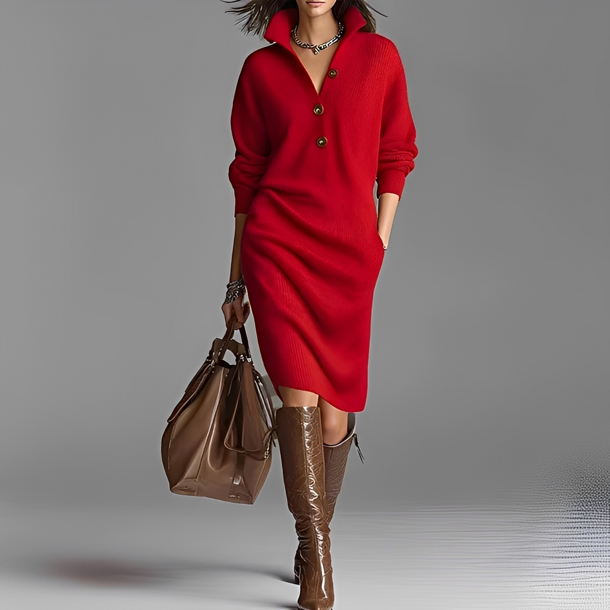 Camryn - Modern midi dress with long sleeves