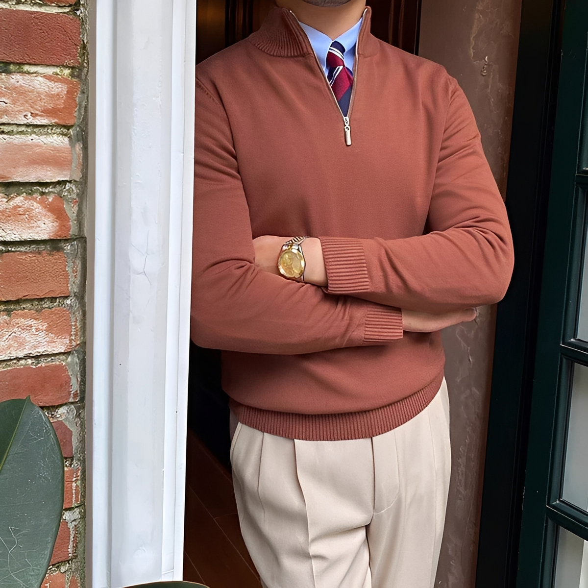 Sean - Warm sweater with half zipper