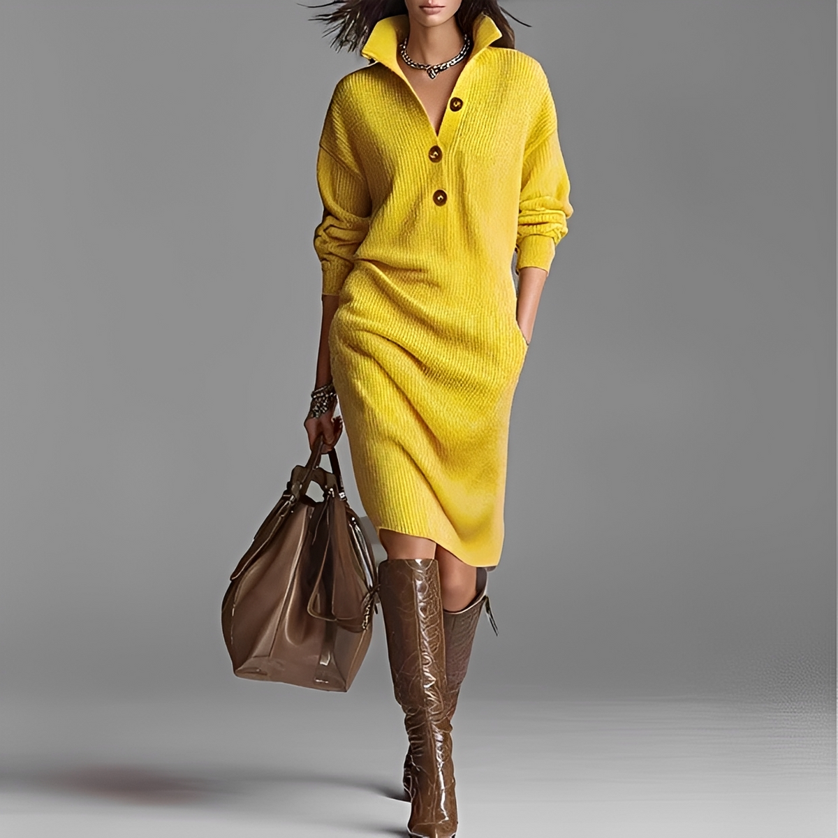 Camryn - Modern midi dress with long sleeves