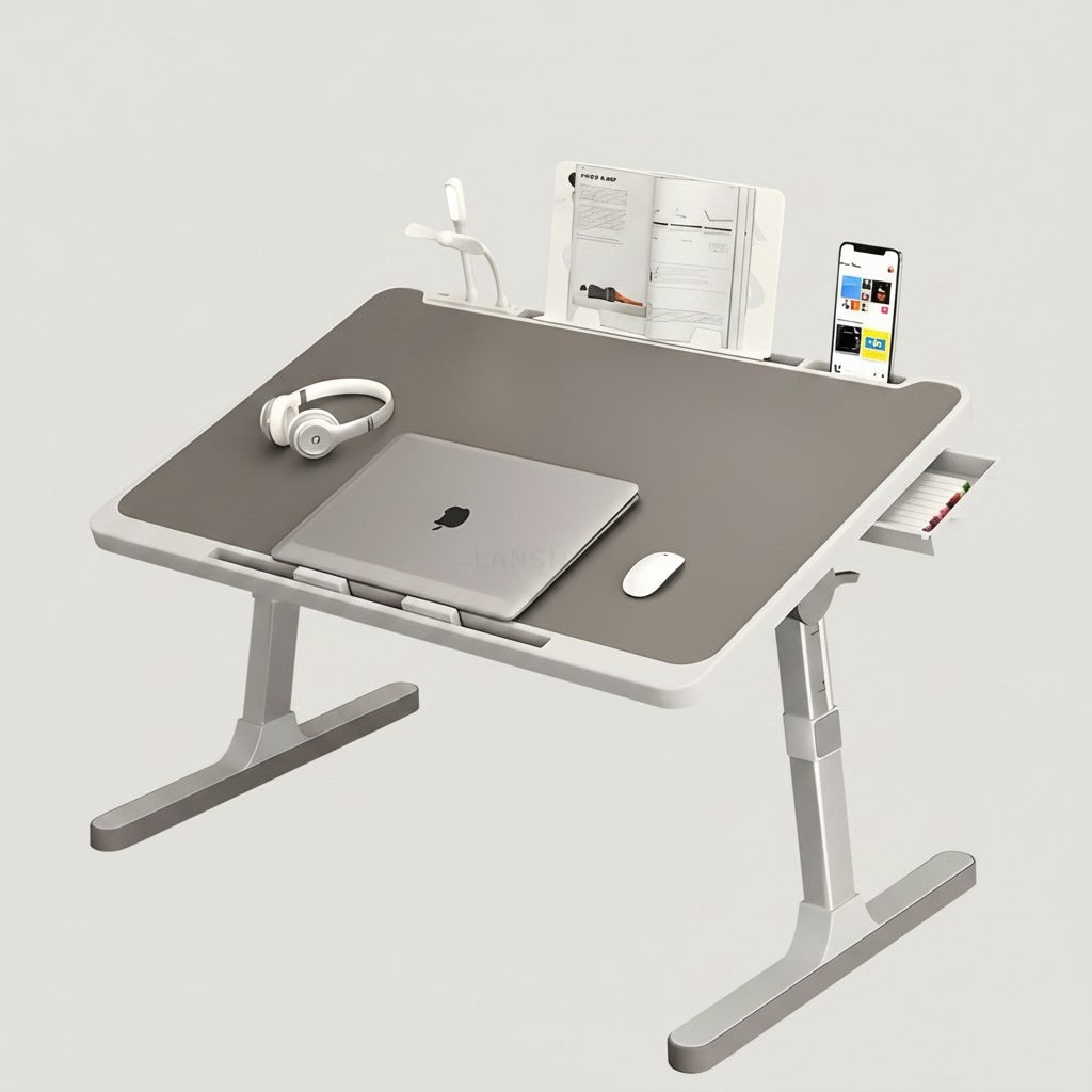 Adjustable Laptop Desk for Bed with Storage Drawer and Tilting Tray Table Computer