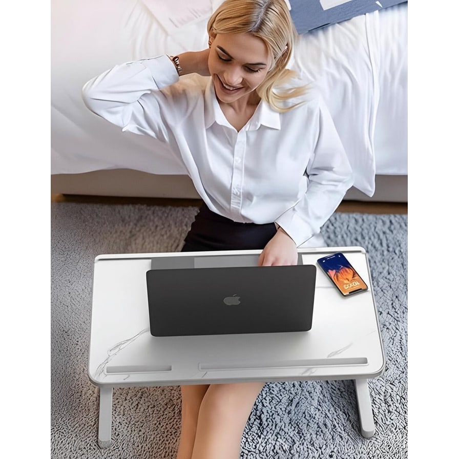 Adjustable Laptop Desk for Bed with Storage Drawer and Tilting Tray Table Computer