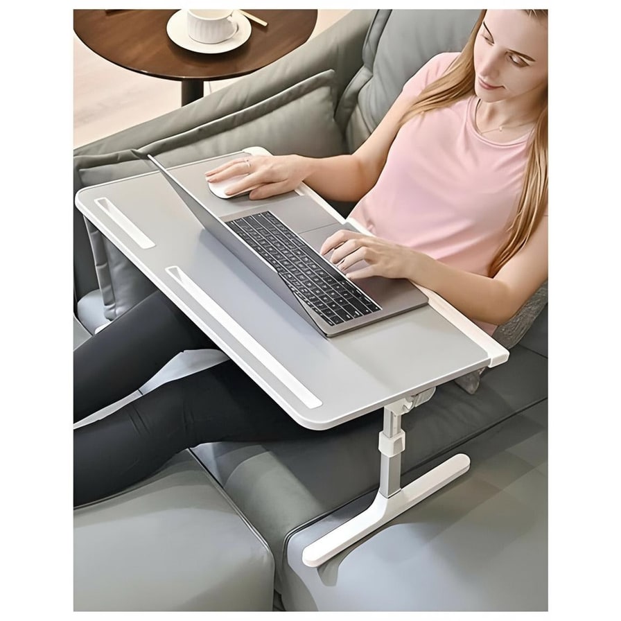 Adjustable Laptop Desk for Bed with Storage Drawer and Tilting Tray Table Computer