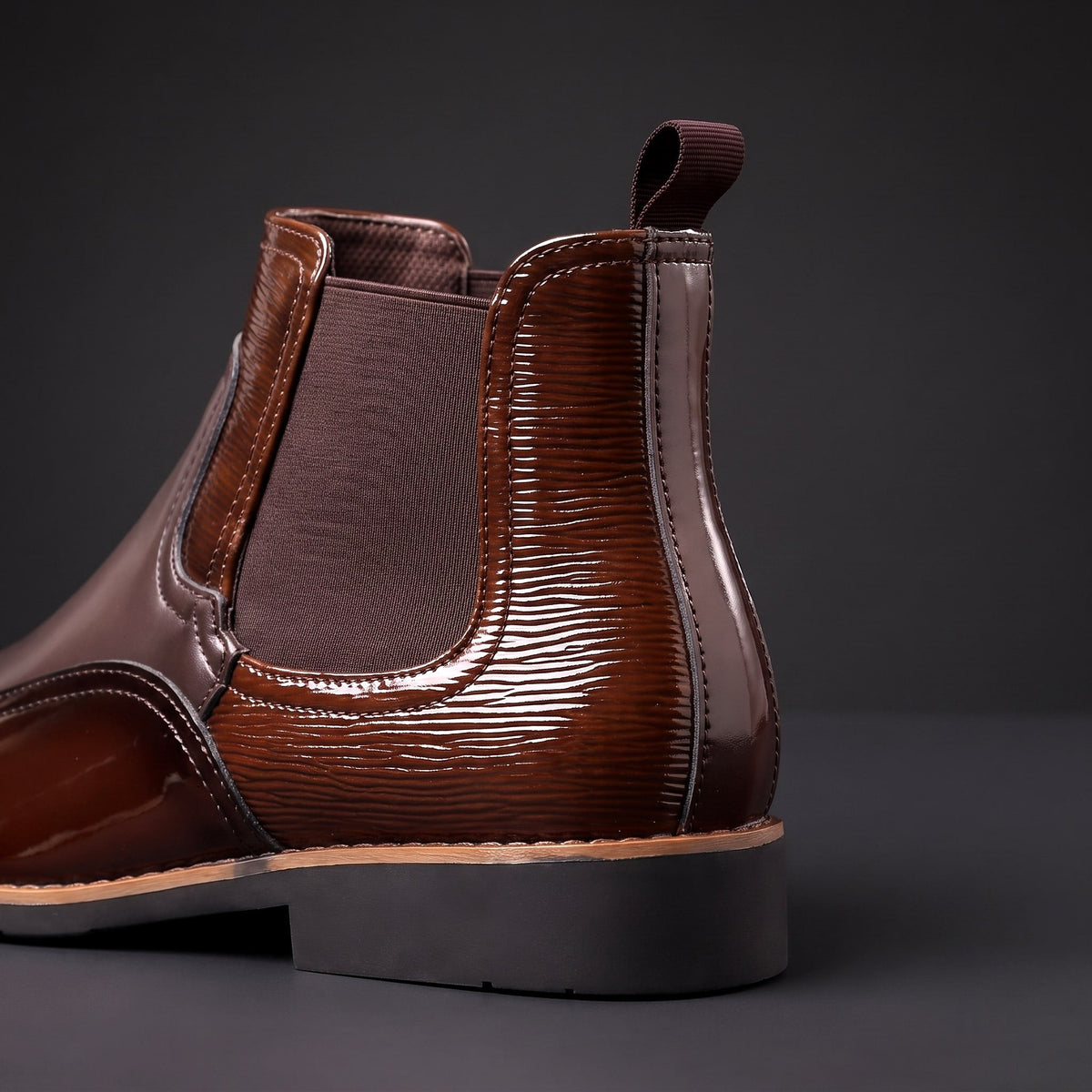 Adrian - Men's Glossy Patent Chelsea Boots with Elastic Gussets
