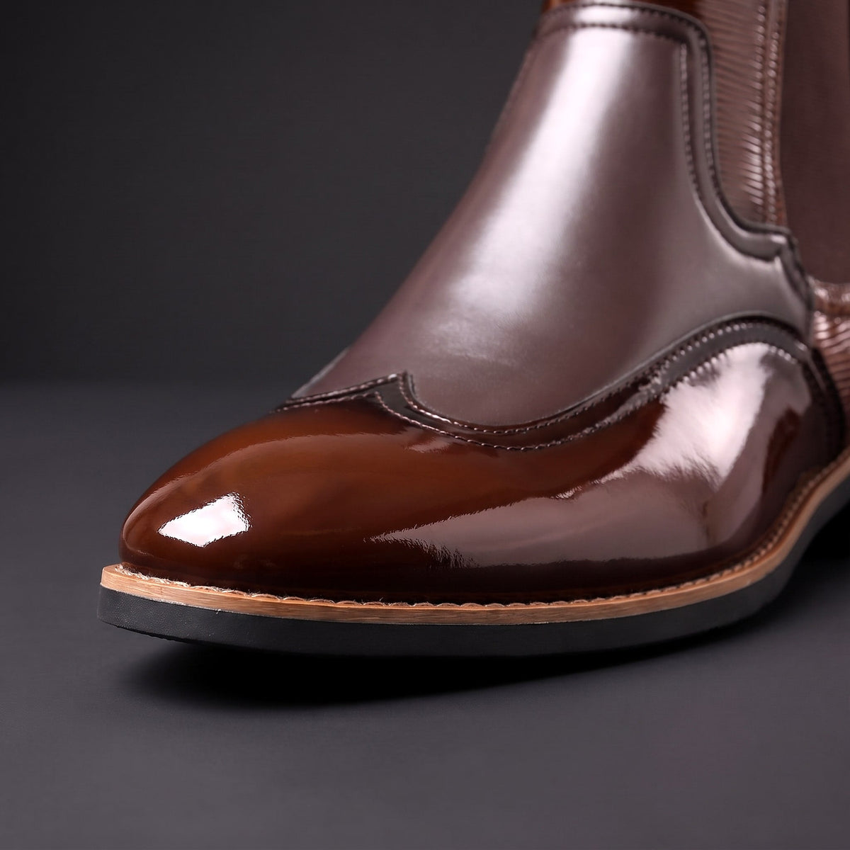 Adrian - Men's Glossy Patent Chelsea Boots with Elastic Gussets