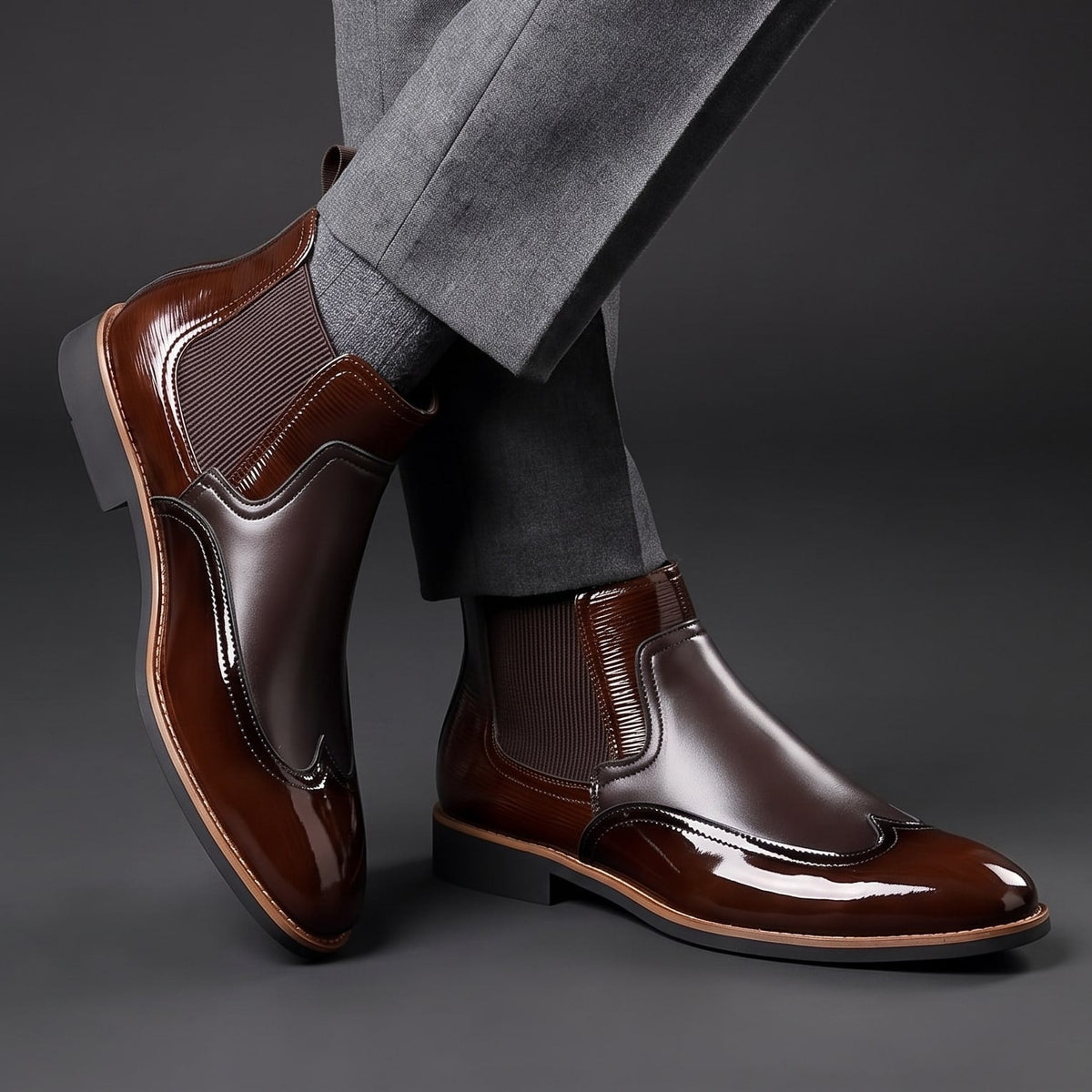 Adrian - Men's Glossy Patent Chelsea Boots with Elastic Gussets