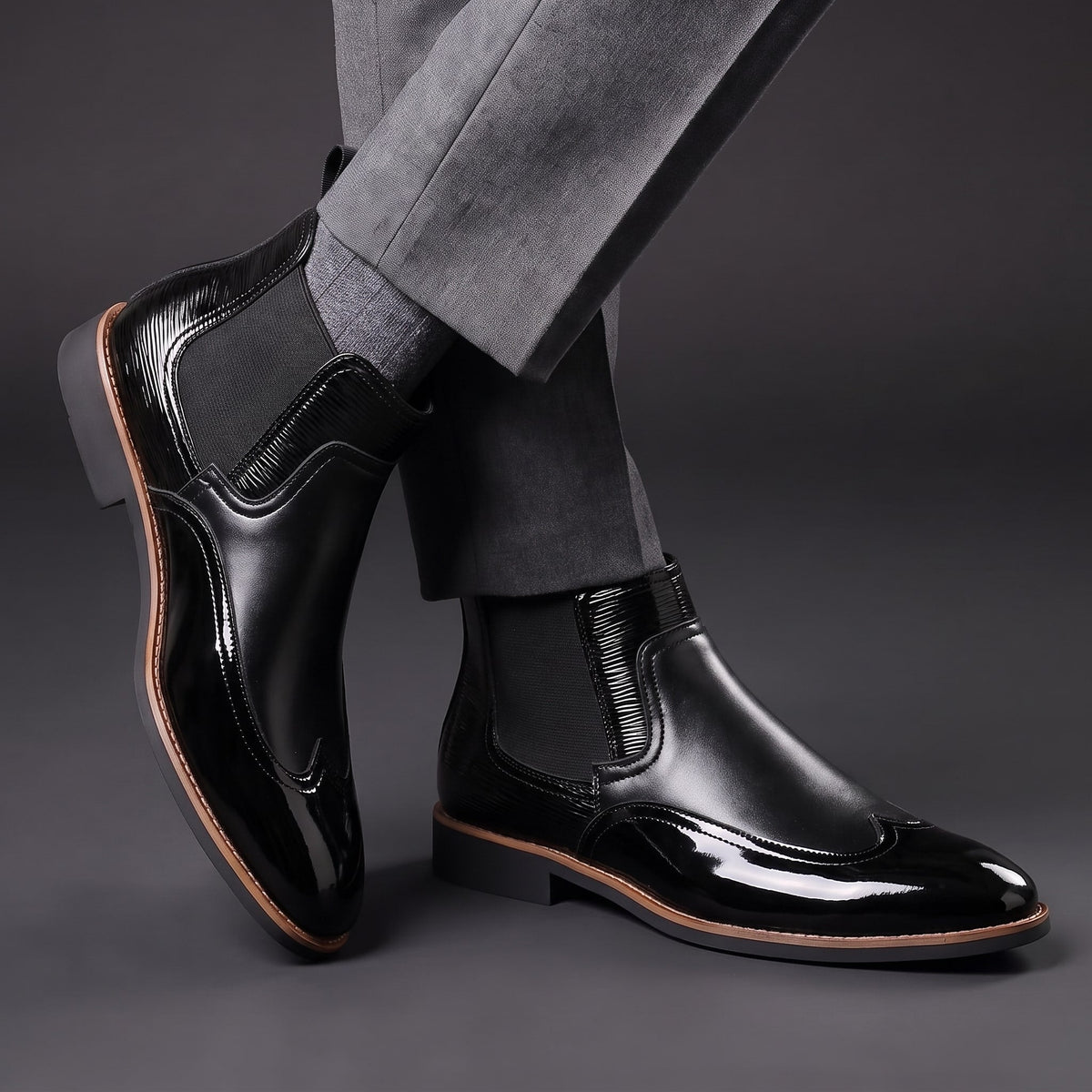 Adrian - Men's Glossy Patent Chelsea Boots with Elastic Gussets