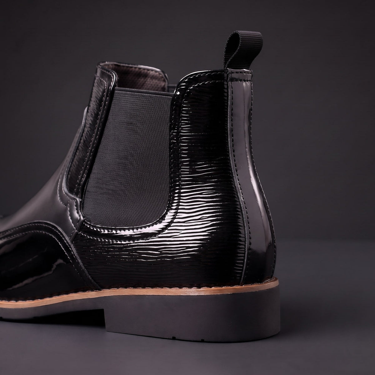Adrian - Men's Glossy Patent Chelsea Boots with Elastic Gussets