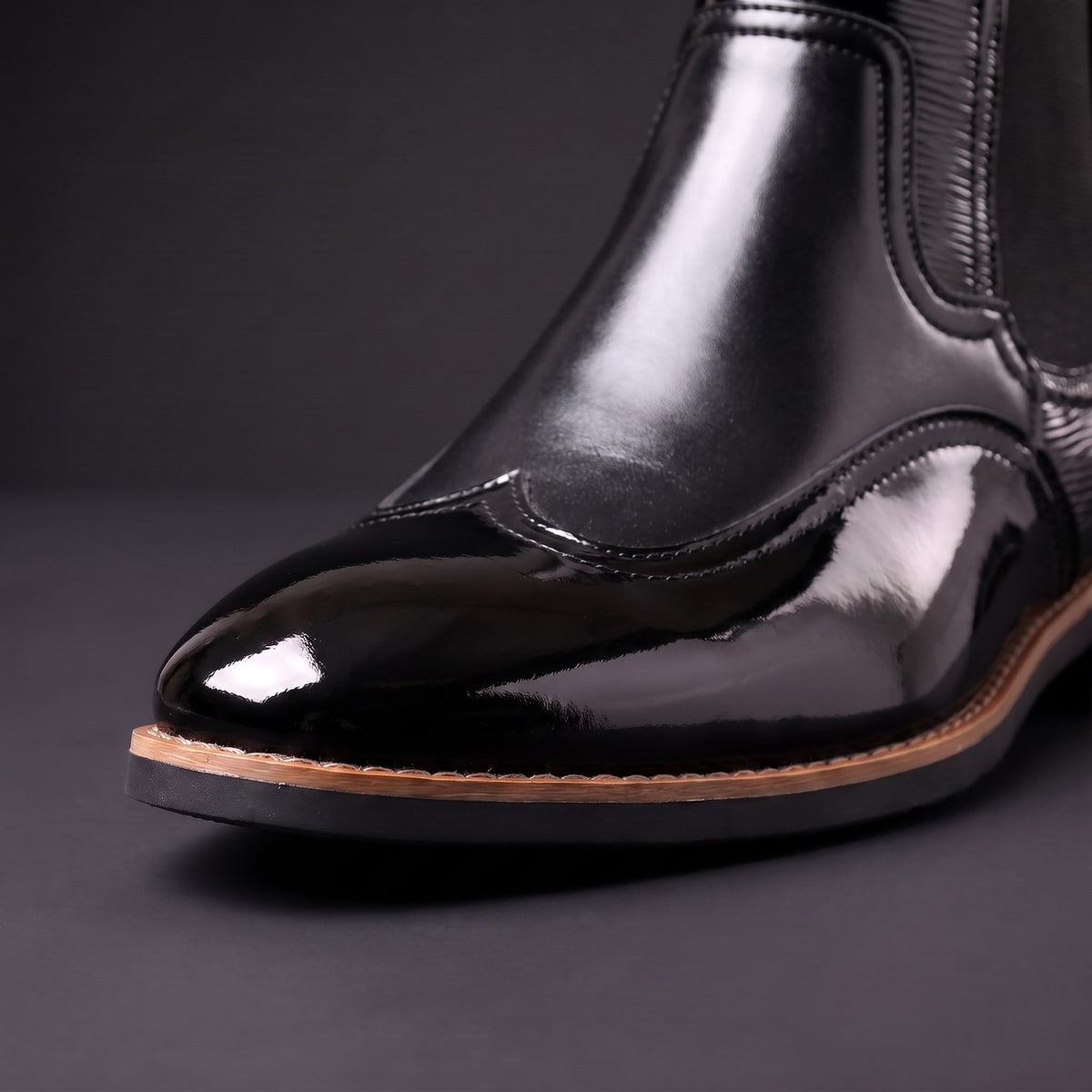 Adrian - Men's Glossy Patent Chelsea Boots with Elastic Gussets
