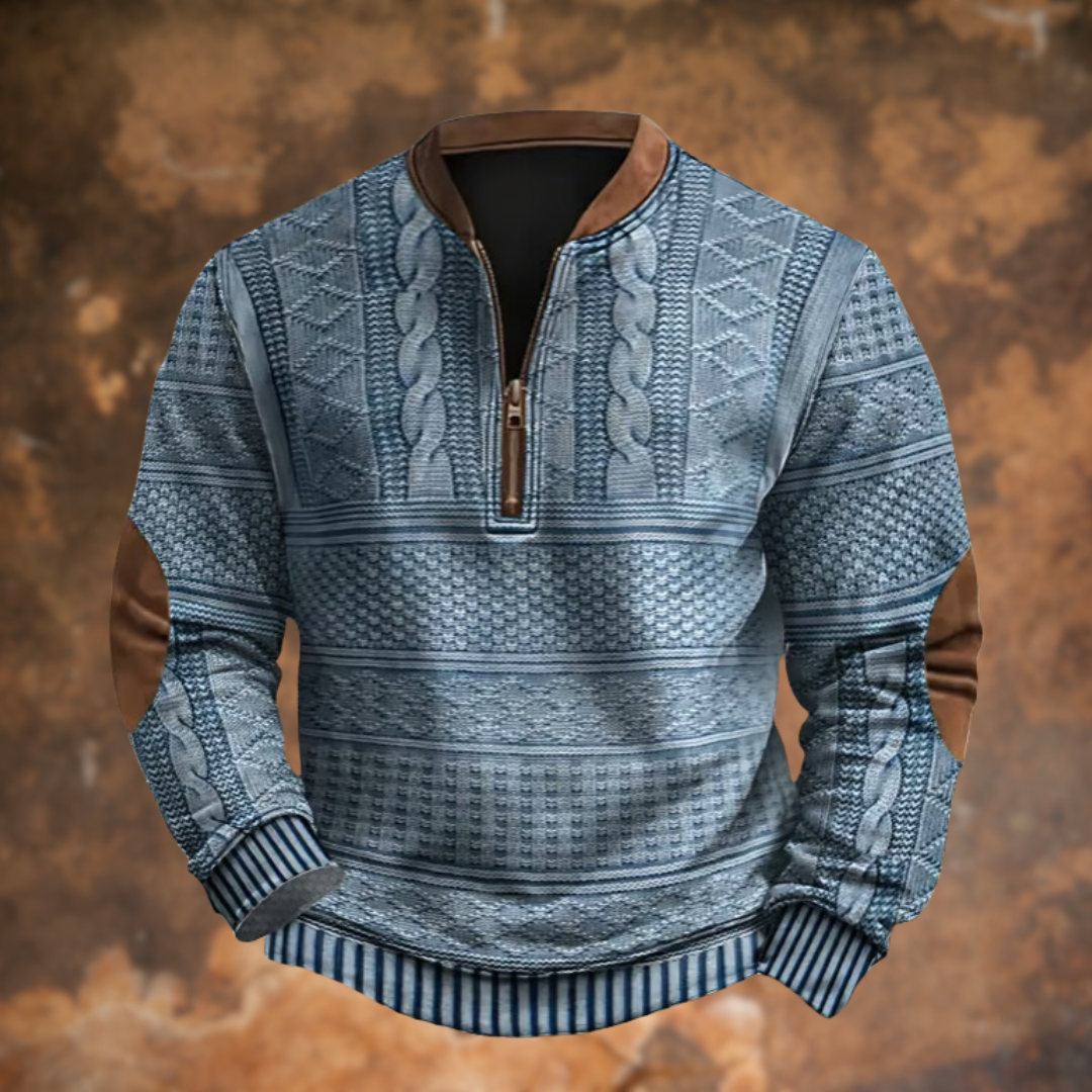 Beau | Men's Printed Zip Up Sweatshirt Stand Collar Long Sleeve