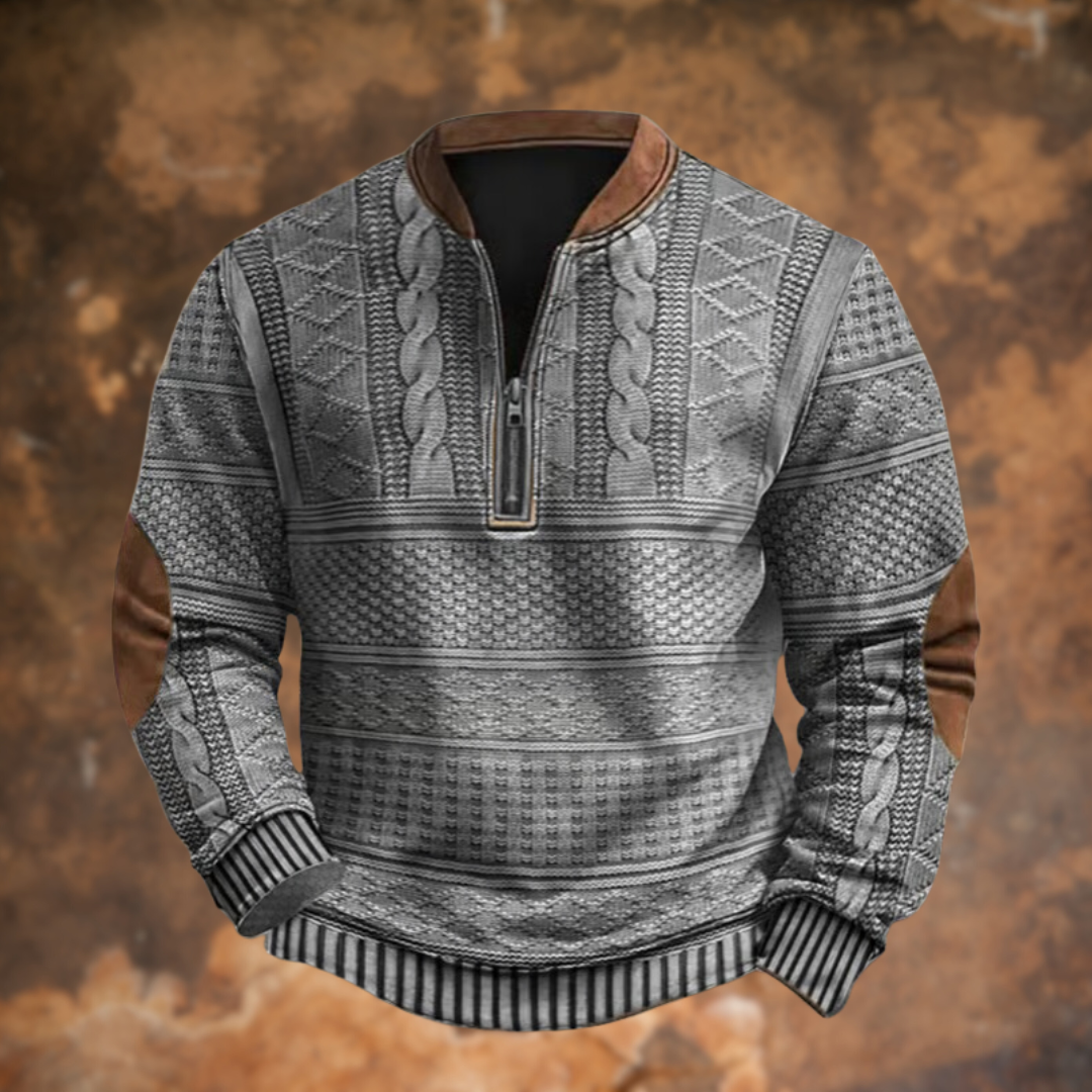 Beau | Men's Printed Zip Up Sweatshirt Stand Collar Long Sleeve