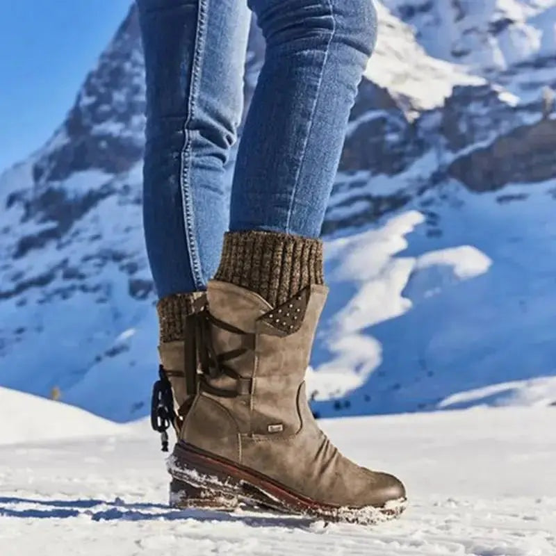 Norah | Women's Winter Boots Combat Style Mid Calf Lace Up