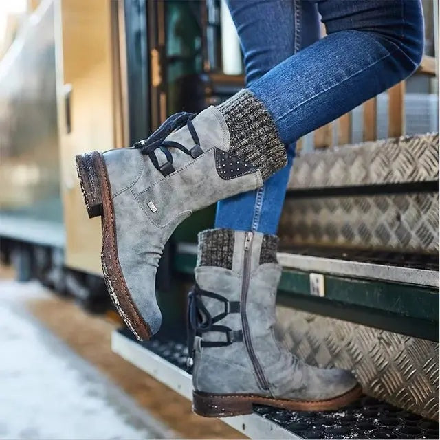 Norah | Women's Winter Boots Combat Style Mid Calf Lace Up