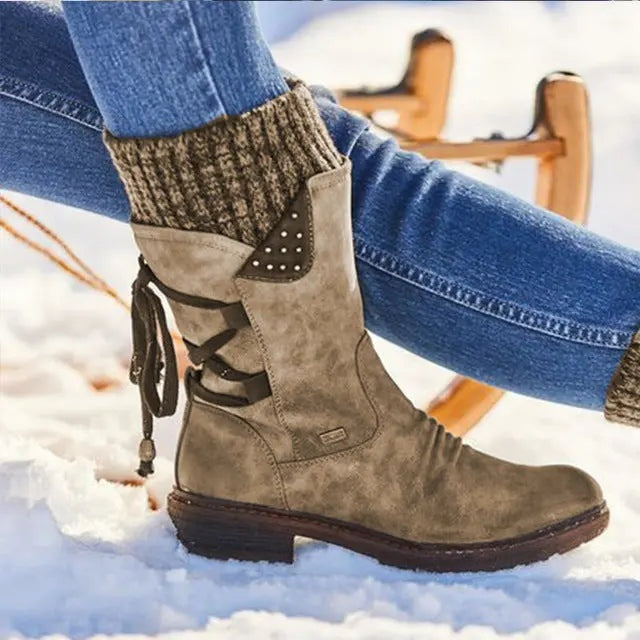 Norah | Women's Winter Boots Combat Style Mid Calf Lace Up