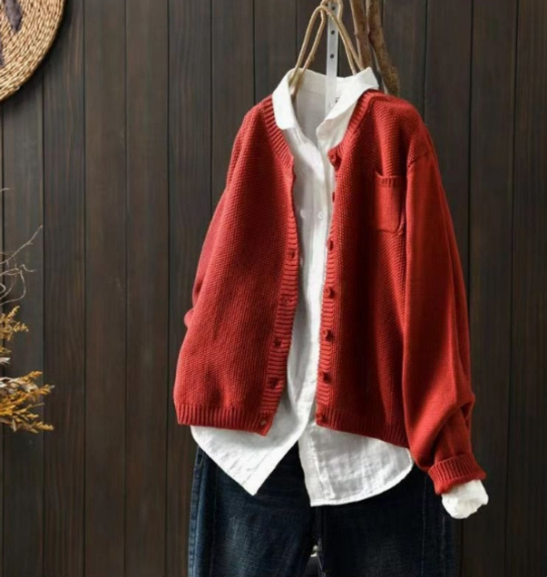 Isabella | Women's Oversized Knit Cardigan Sweater Button Up Pocket