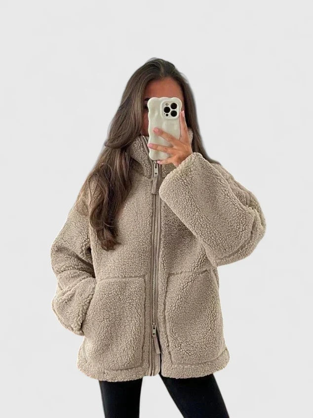 Natalie | Women's Winter Sherpa Coat High Collar Zip Up Teddy Jacket