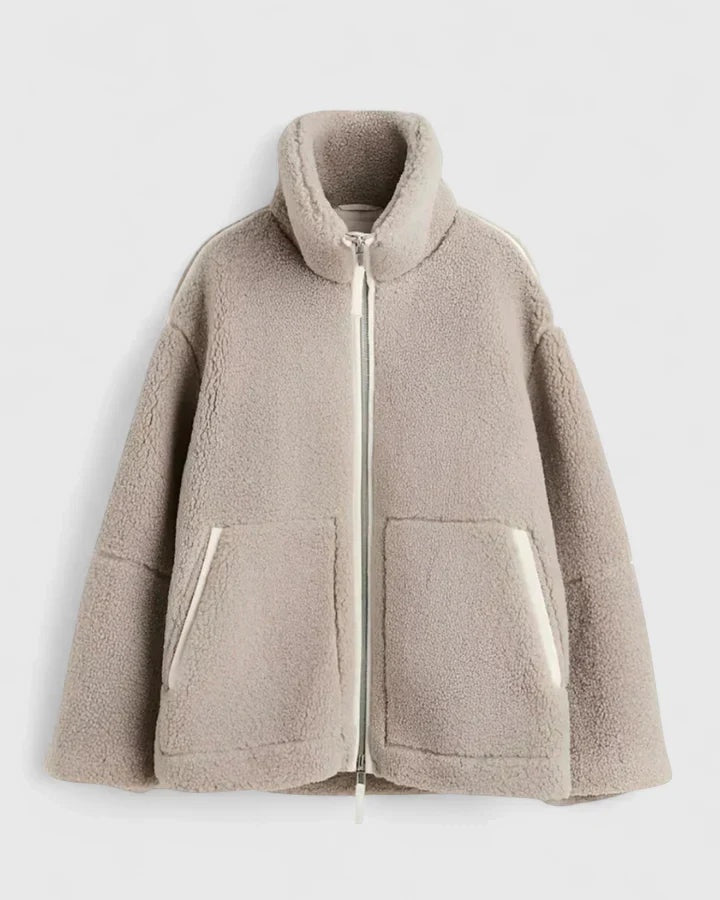 Natalie | Women's Winter Sherpa Coat High Collar Zip Up Teddy Jacket