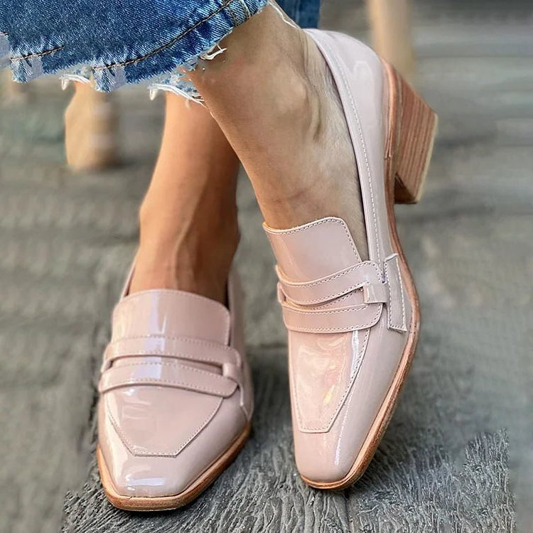 Aeneas | Women's Patent Pointed Toe Block Heel Loafers