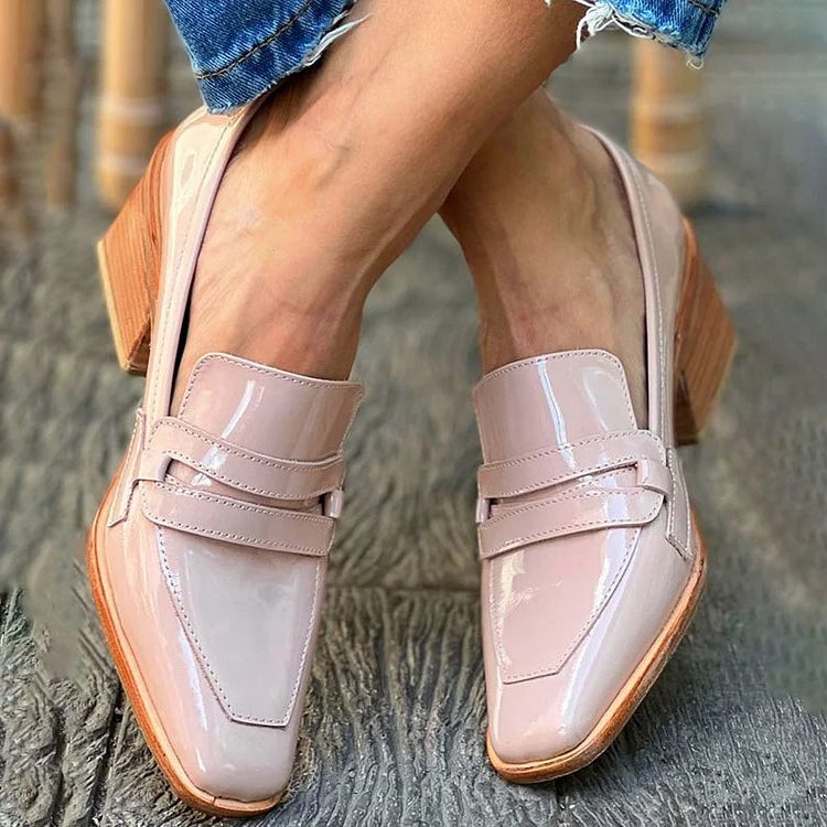 Aeneas | Women's Patent Pointed Toe Block Heel Loafers