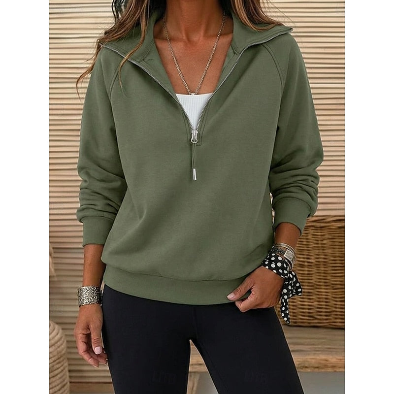 Wilhelmina-June Lapel Collar Half-Zip Sweatshirt