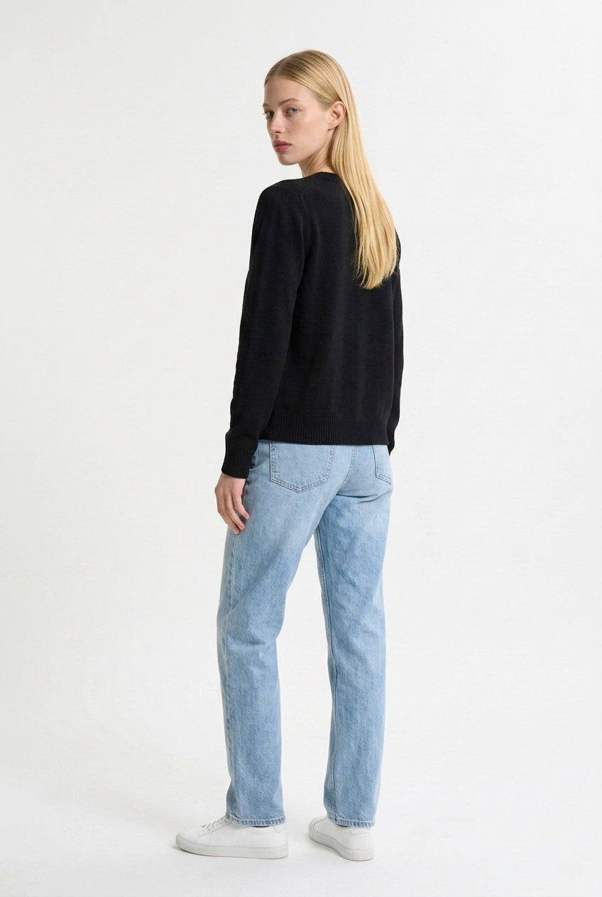 Women's Button Up Cardigan | Relaxed Fit Round Neck Knit