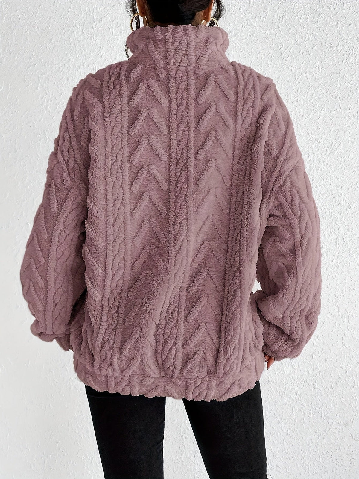 Women's Textured Half-Zip Hooded Jumper with Relaxed Fit