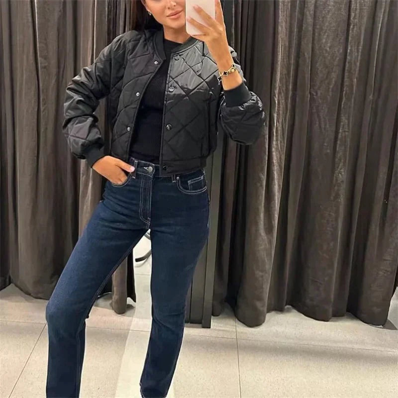 Fiona | Women's Quilted Bomber Jacket Crew Neck