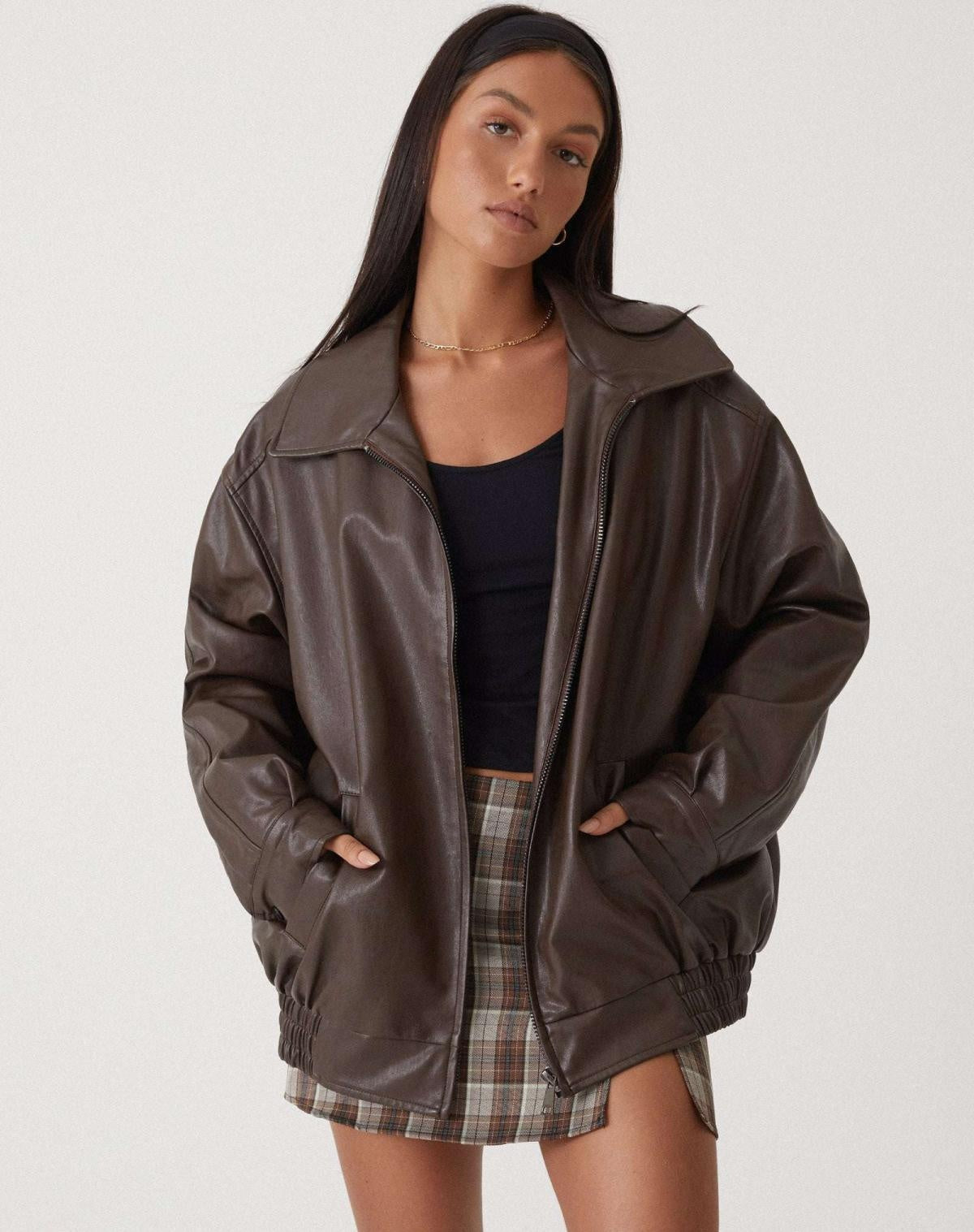 Diana | Women's Oversized Faux Leather Jacket Biker Zip Up