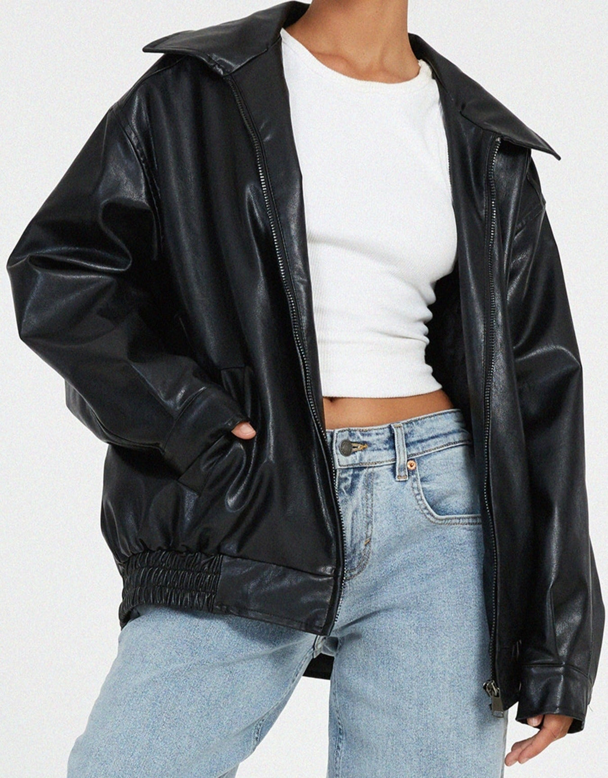 Diana | Women's Oversized Faux Leather Jacket Biker Zip Up