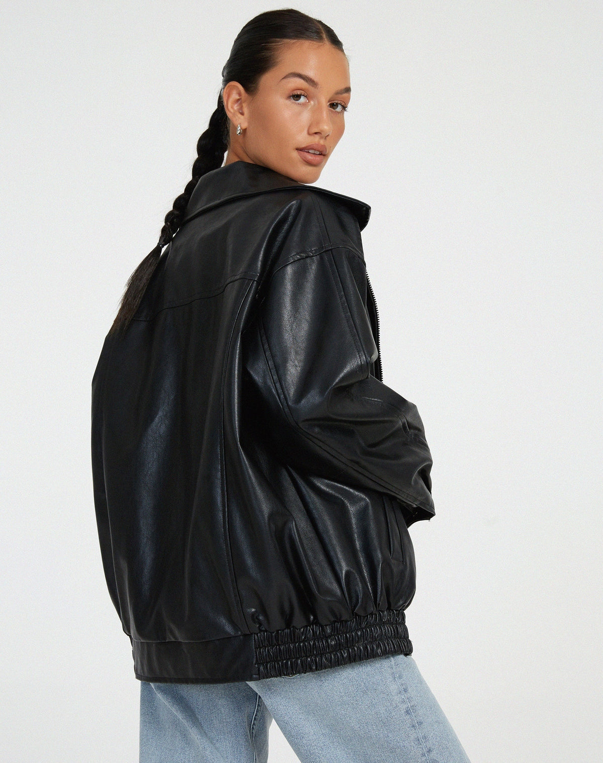 Diana | Women's Oversized Faux Leather Jacket Biker Zip Up