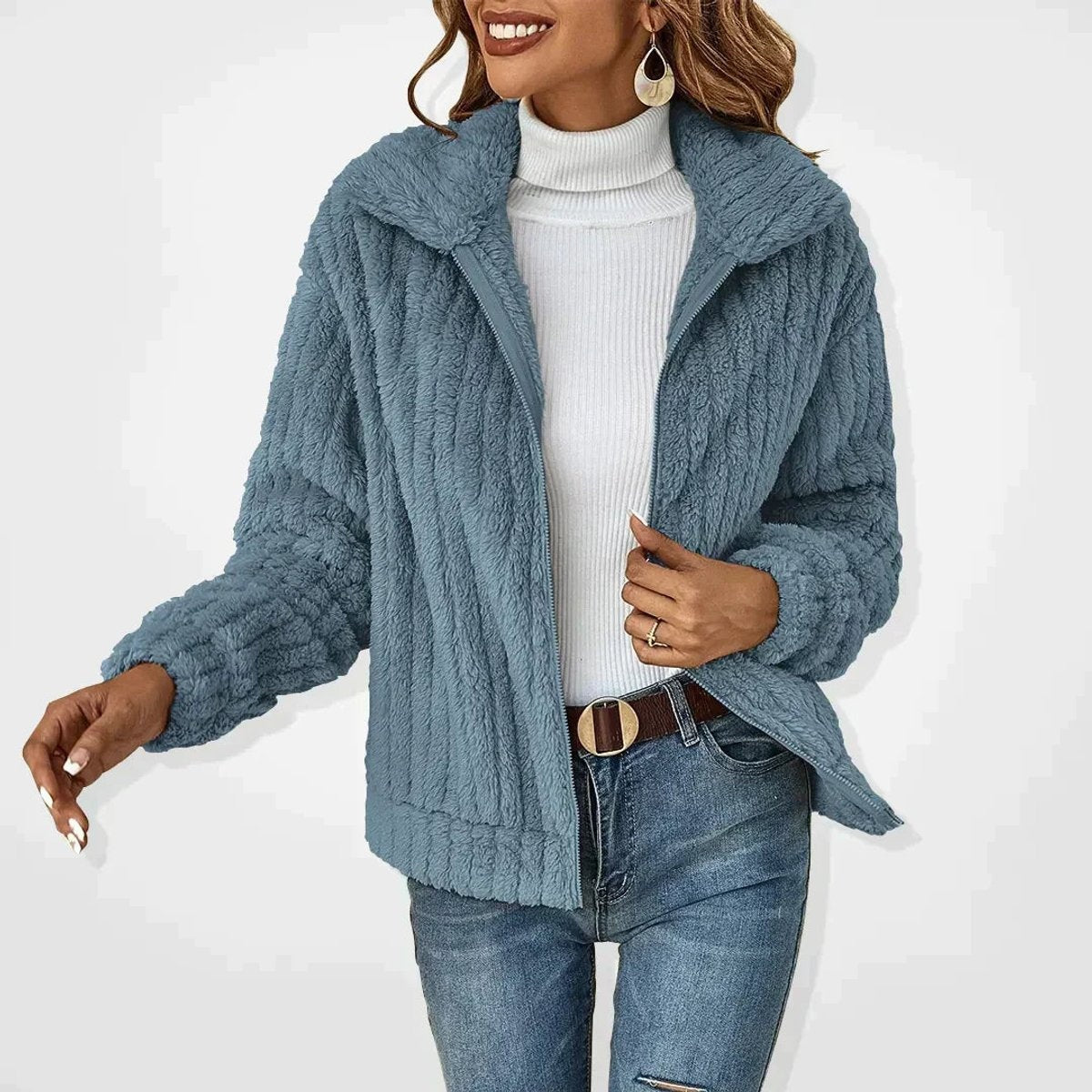 Evelyn | Women's Fleece Jacket Zip Up Lapel Collar