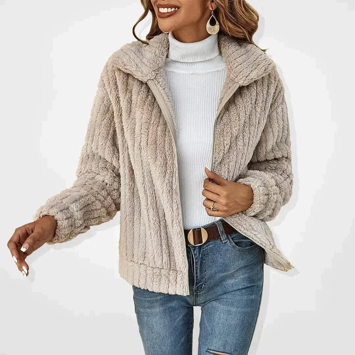 Evelyn | Women's Fleece Jacket Zip Up Lapel Collar