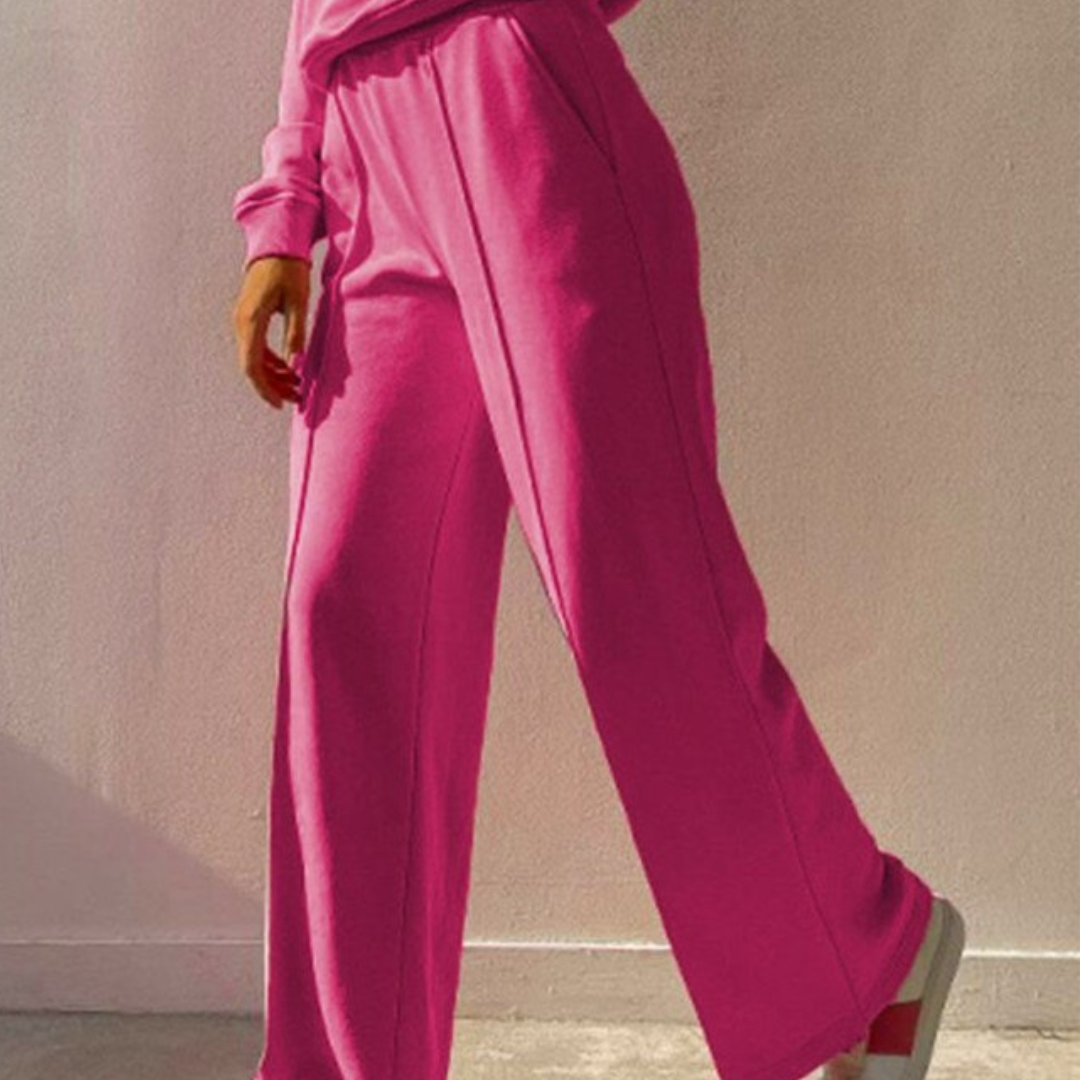Audrey | Women's 2 Piece Sweatsuit Crewneck Sweatshirt Wide Leg Pants
