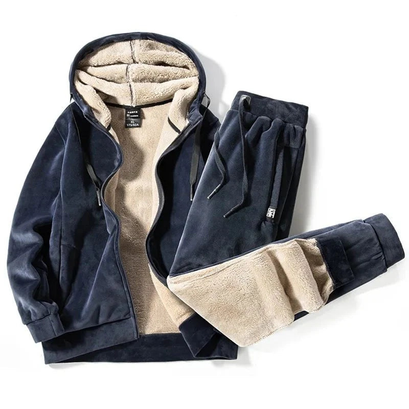 Nathan | Men's Sherpa Lined Sweatsuit Hooded Zip Up Winter