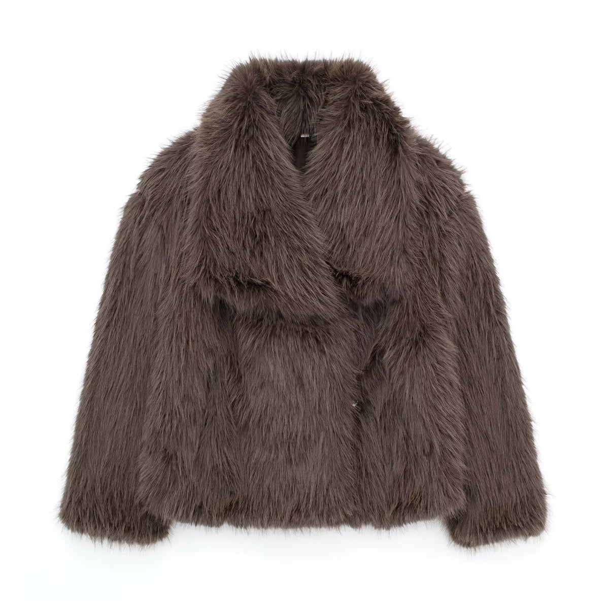 Women’s Short Faux Fur Jacket with Wide Lapels and Side Pockets – Soft Plush Outerwear for Elegant Winter Outfits and Evening Occasions