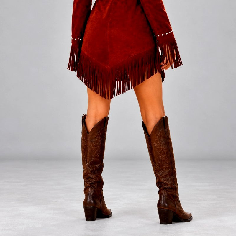 Alice - Women's Studded Western Fringe Dress