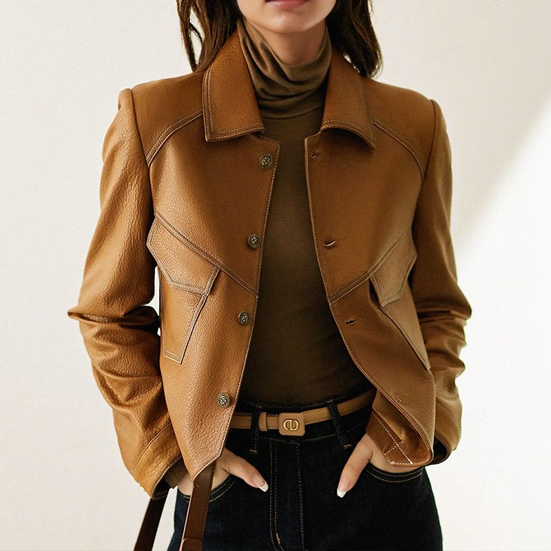Clothilde | Vintage Lapel Collar Leather Jacket