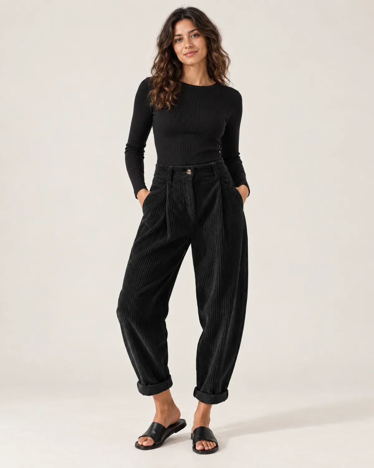 Maisie | Women's High-Waisted Tapered Pants with Pleats