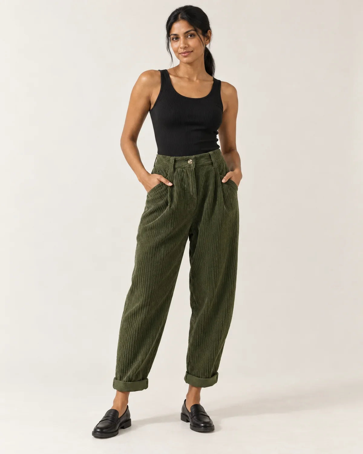 Maisie | Women's High-Waisted Tapered Pants with Pleats