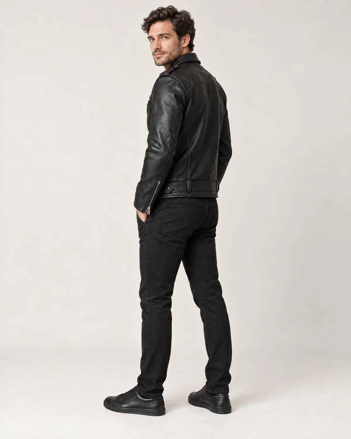 Alaric | Men's Belted Biker Jacket with Asymmetric Zip