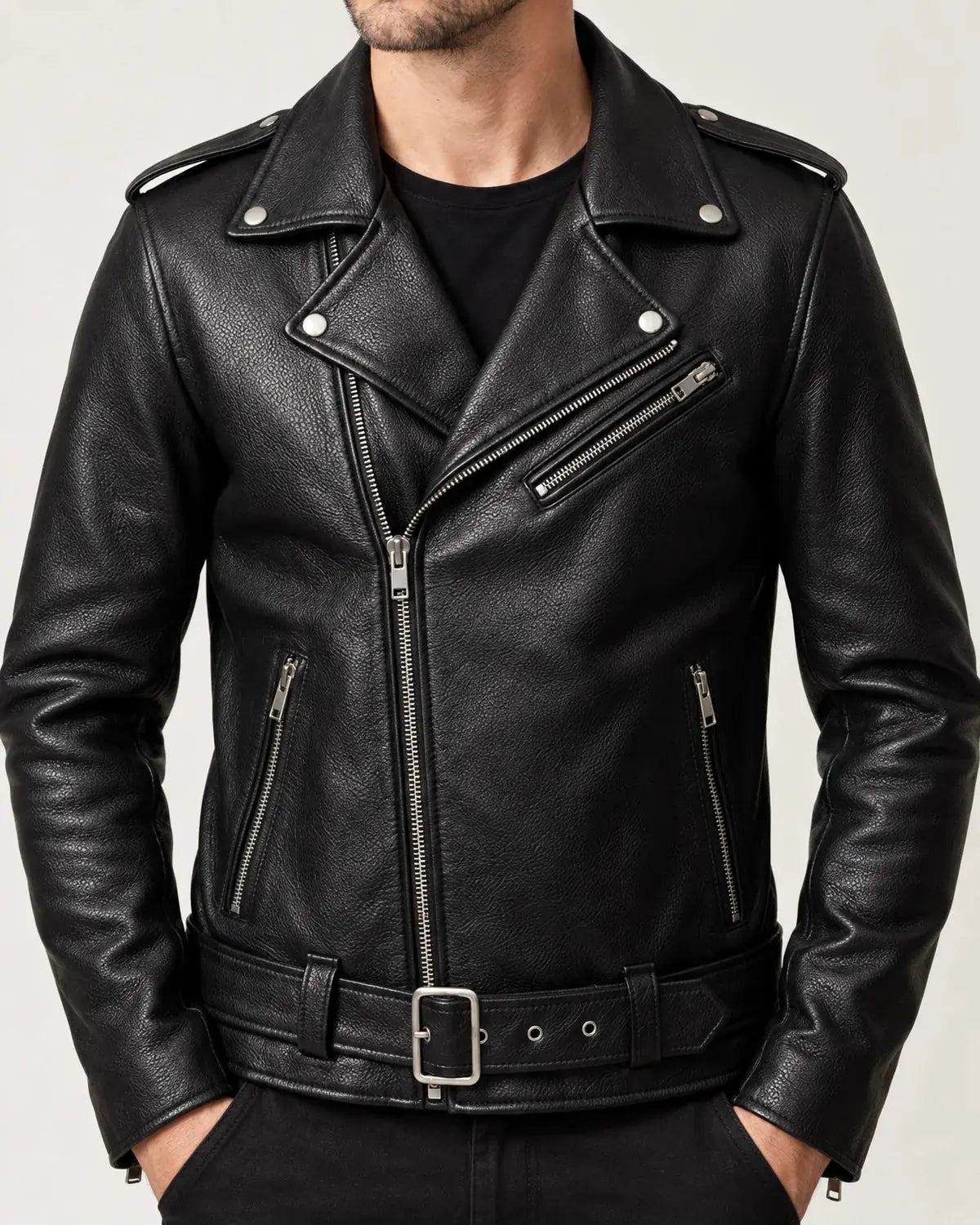 Alaric | Men's Belted Biker Jacket with Asymmetric Zip