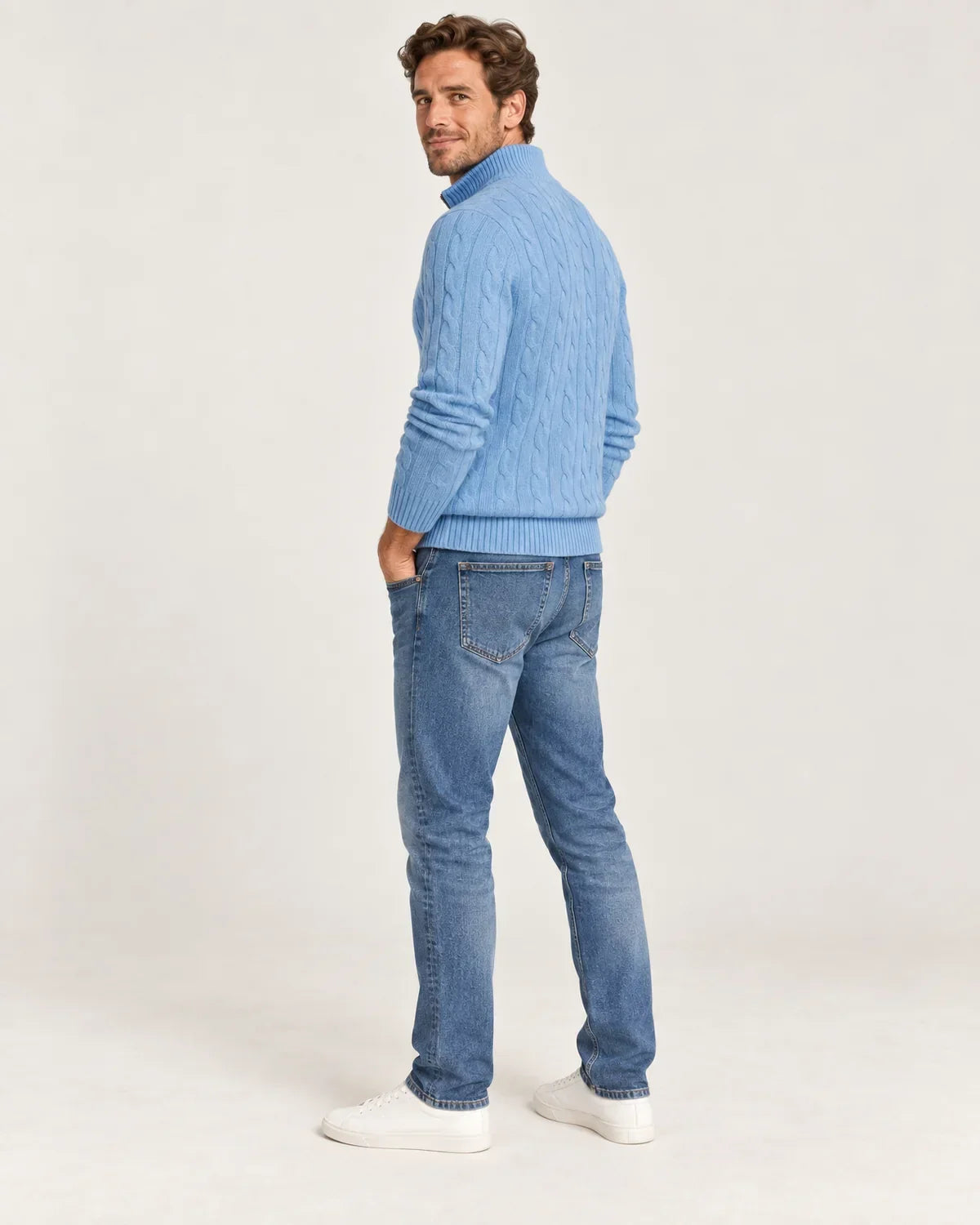 Brandt | Men's Cable-Knit Half-Zip Sweater with High Collar