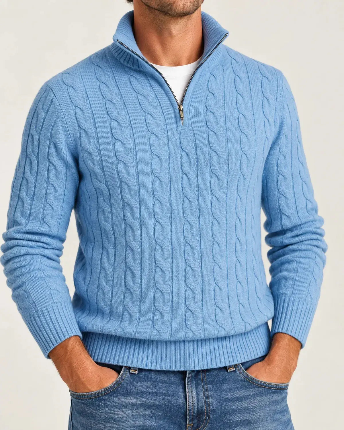 Brandt | Men's Cable-Knit Half-Zip Sweater with High Collar