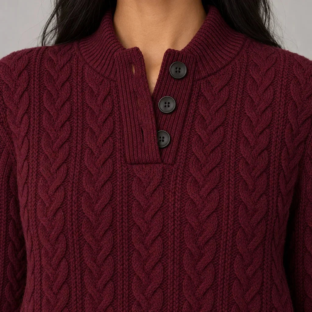 Rosalind | Women's Cable Knit Button-Neck Sweater