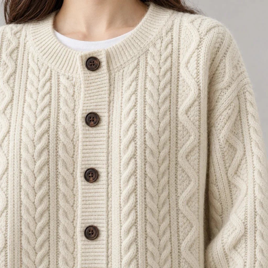 Odile | Women's Cable Knit Button Cardigan